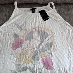 Torrid White Floral Butterfly Tank Top